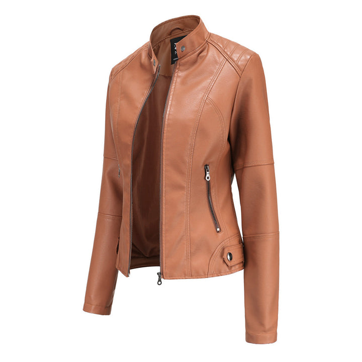 Women's Brown Faux Leather Biker Jacket