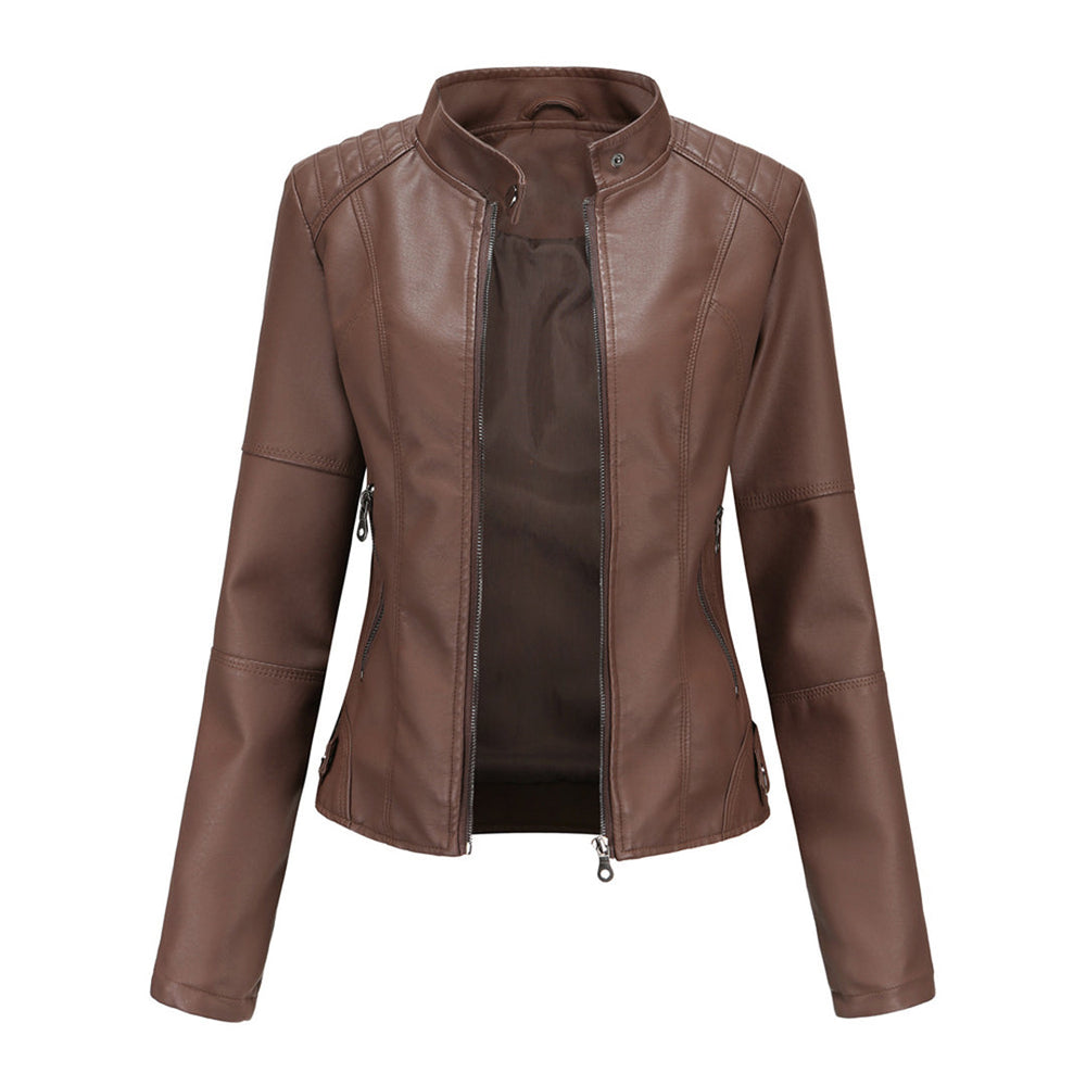 Women's Brown Faux Leather Biker Jacket