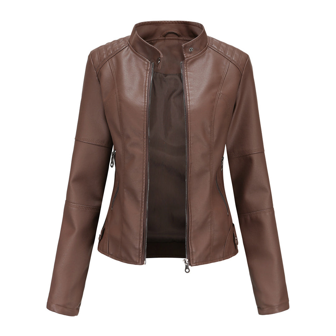 Women's Brown Faux Leather Biker Jacket