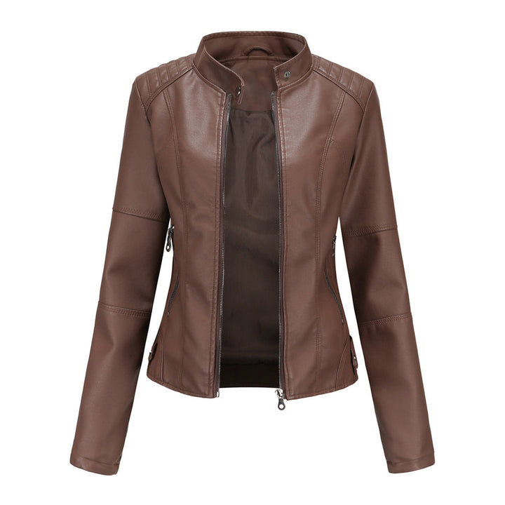 Women's Brown Faux Leather Biker Jacket
