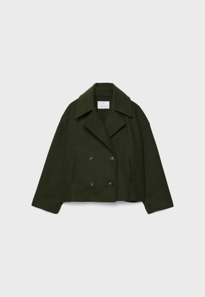 Faustine | Brushed Cropped Double Breasted Wool Pea Coat for Women