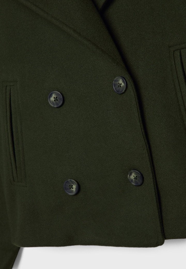 Faustine | Brushed Cropped Double Breasted Wool Pea Coat for Women