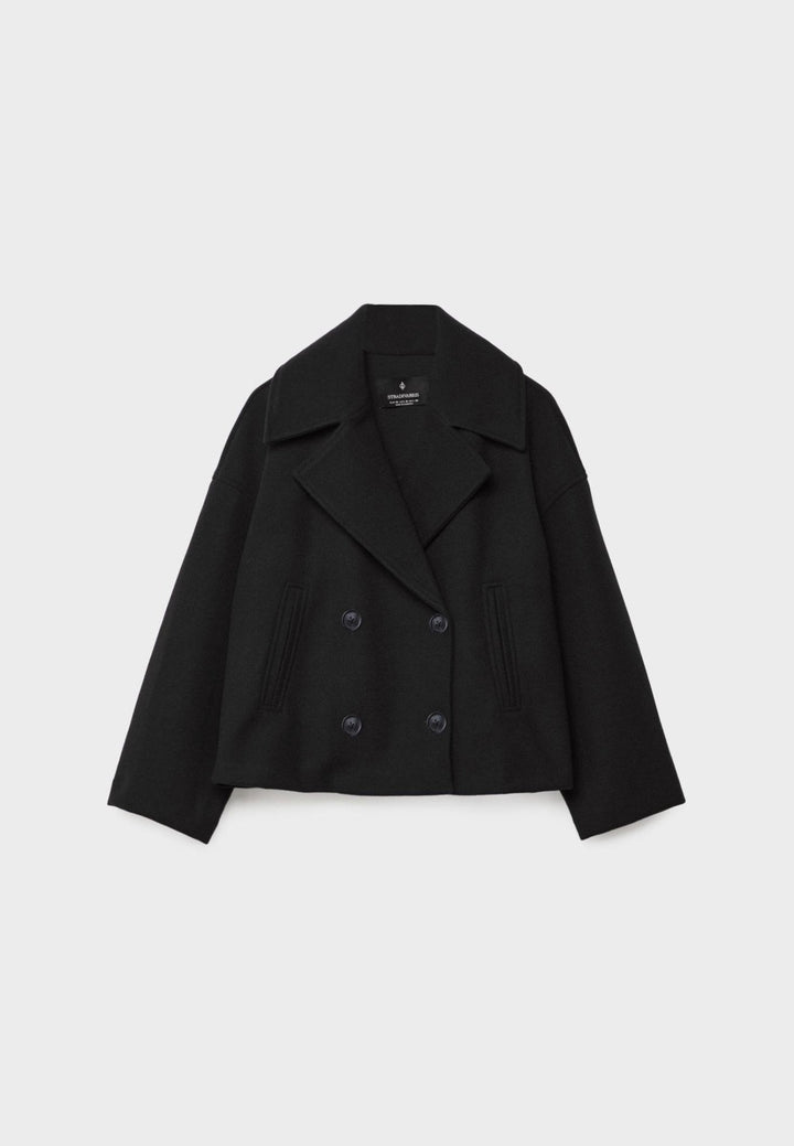 Faustine | Brushed Cropped Double Breasted Wool Pea Coat for Women