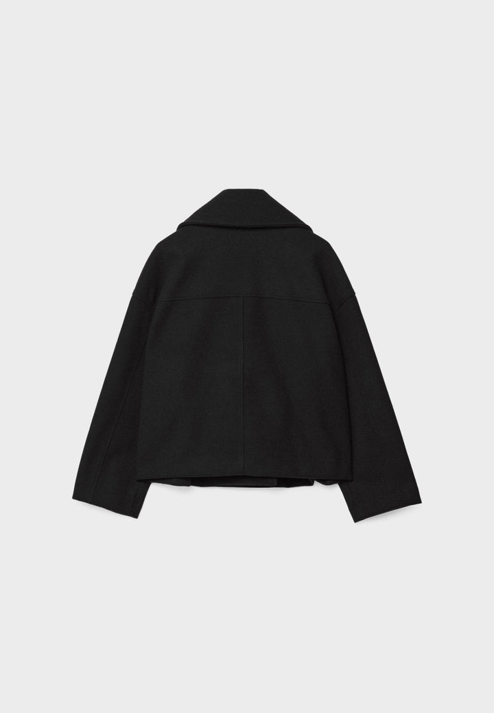 Faustine | Brushed Cropped Double Breasted Wool Pea Coat for Women