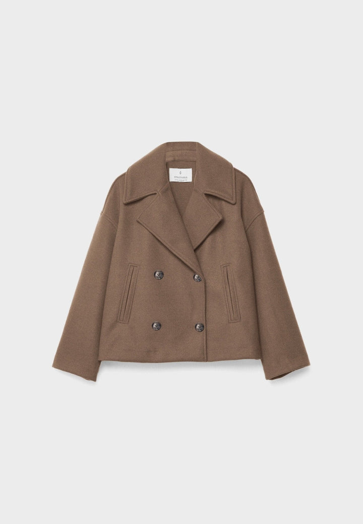 Faustine | Brushed Cropped Double Breasted Wool Pea Coat for Women