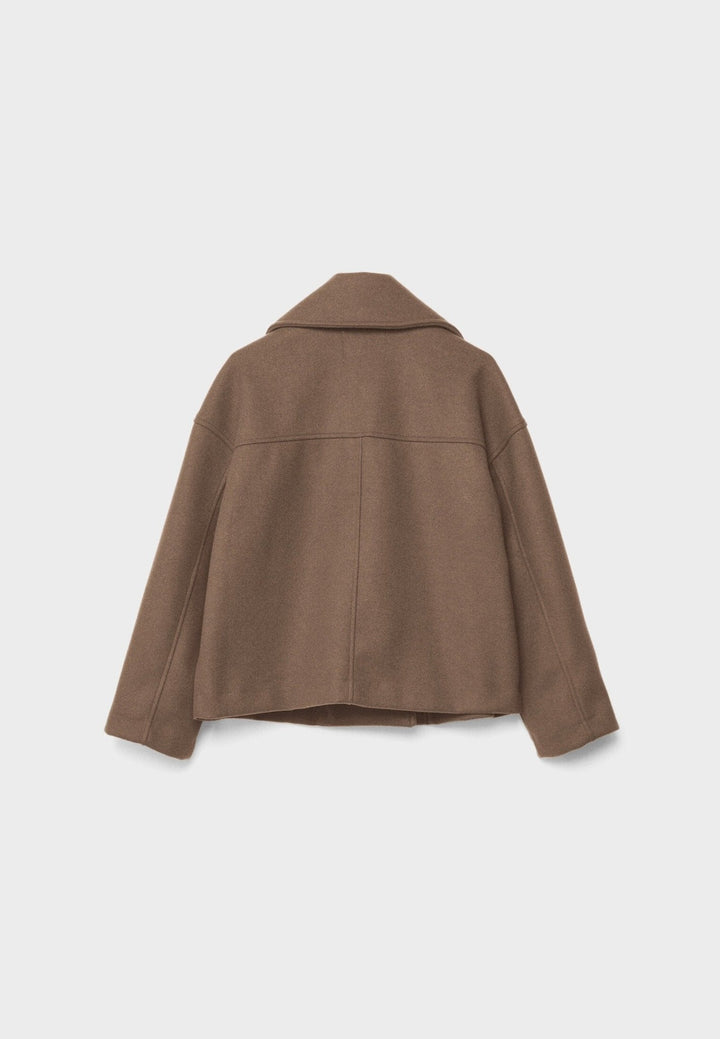 Faustine | Brushed Cropped Double Breasted Wool Pea Coat for Women