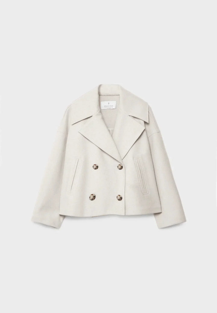 Faustine | Brushed Cropped Double Breasted Wool Pea Coat for Women