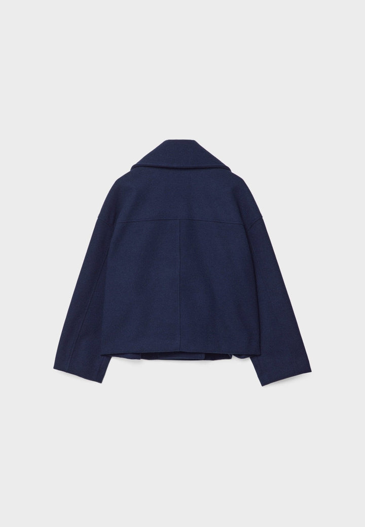 Faustine | Brushed Cropped Double Breasted Wool Pea Coat for Women