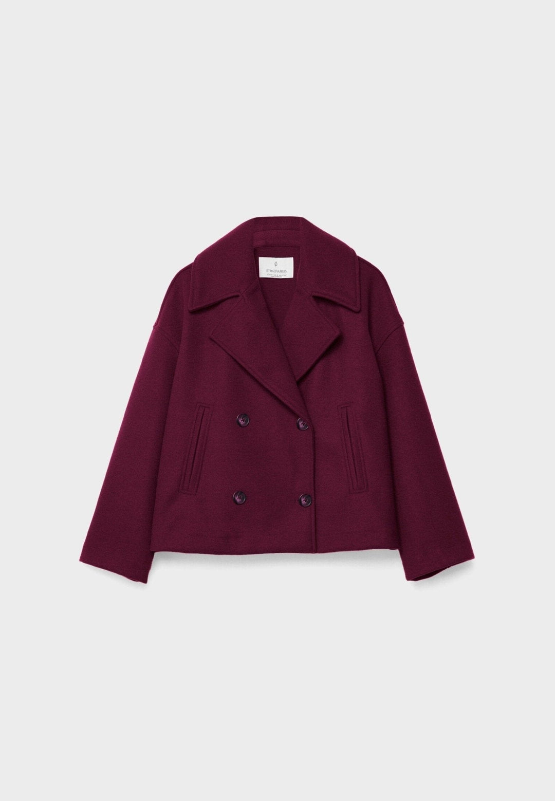 Faustine | Brushed Cropped Double Breasted Wool Pea Coat for Women