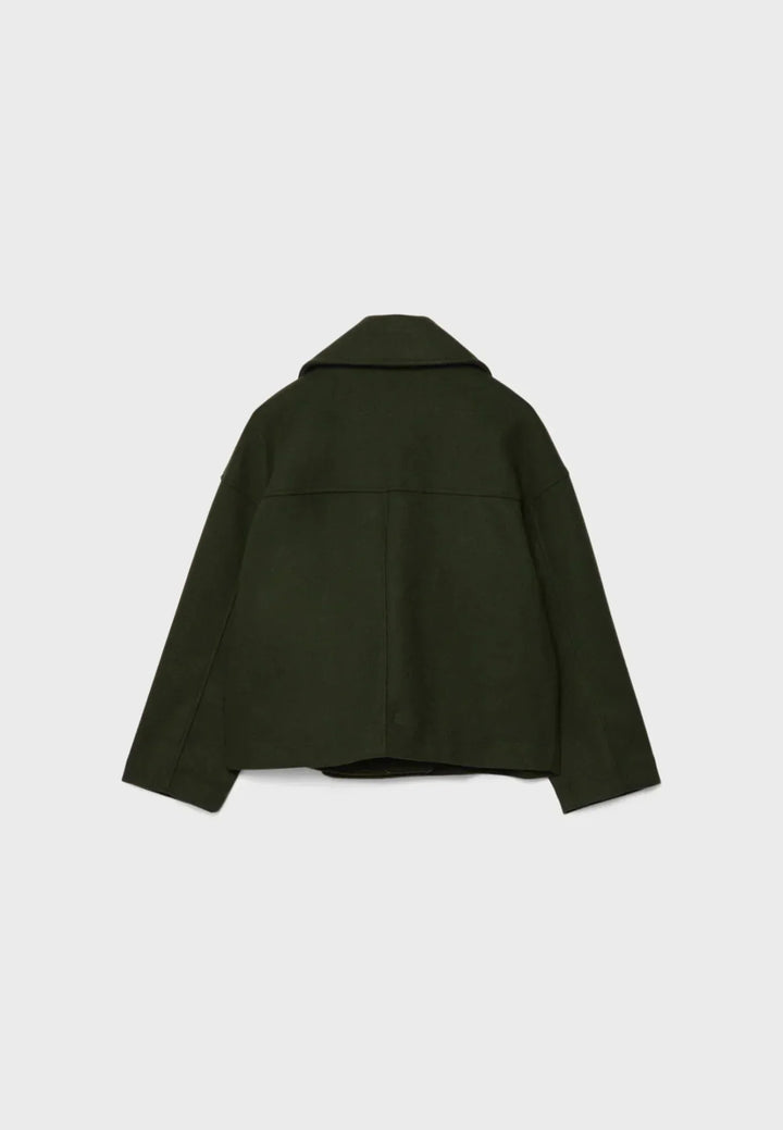 Faustine | Brushed Cropped Double Breasted Wool Pea Coat for Women