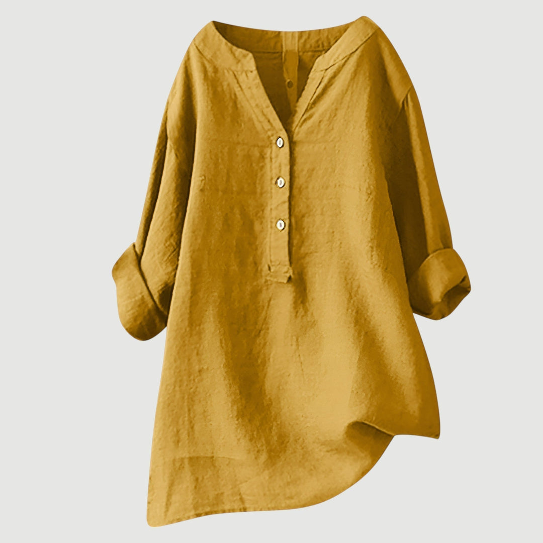 Micheline | Tapered V Neck Button Down Shirt for Women