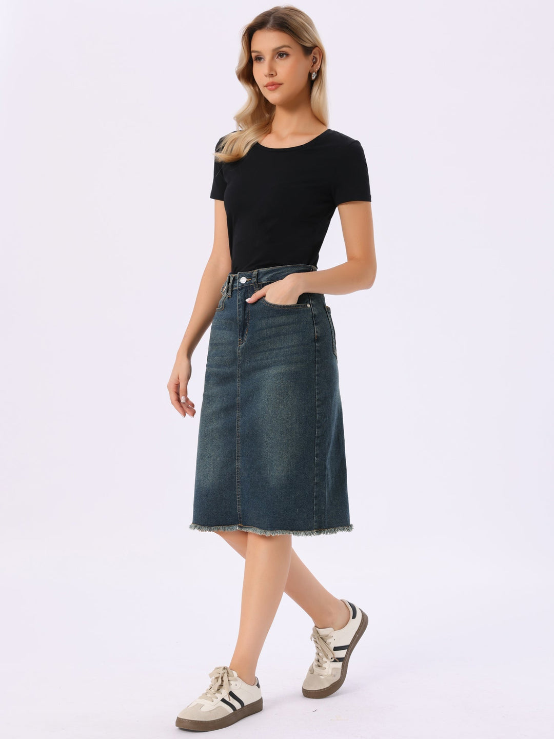 Ottoline | Honest Fitted Denim Midi Skirt for Women