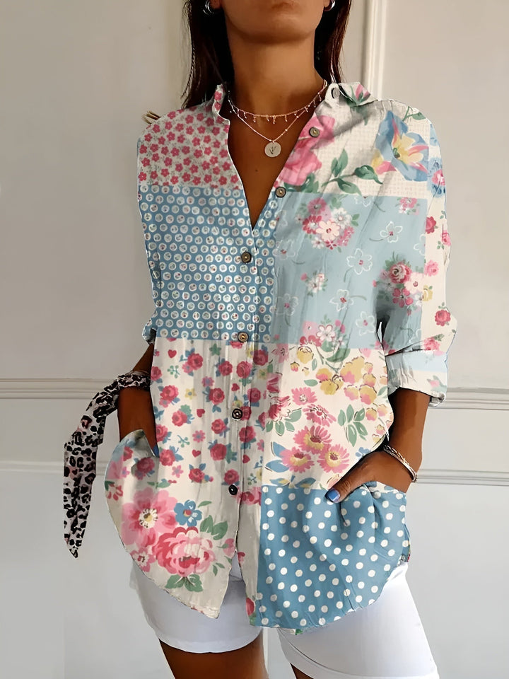 Hermine | Framed Split Neck Printed Blouse for Women