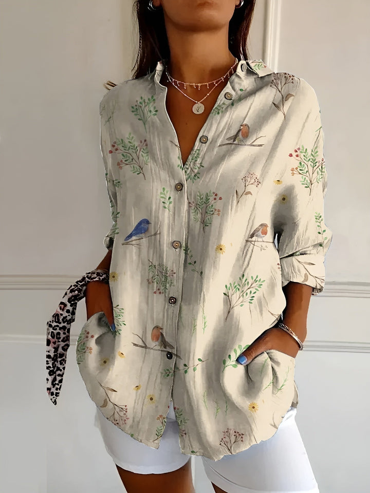 Hermine | Framed Split Neck Printed Blouse for Women