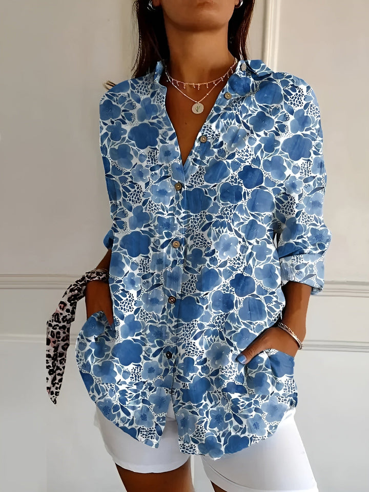 Hermine | Framed Split Neck Printed Blouse for Women