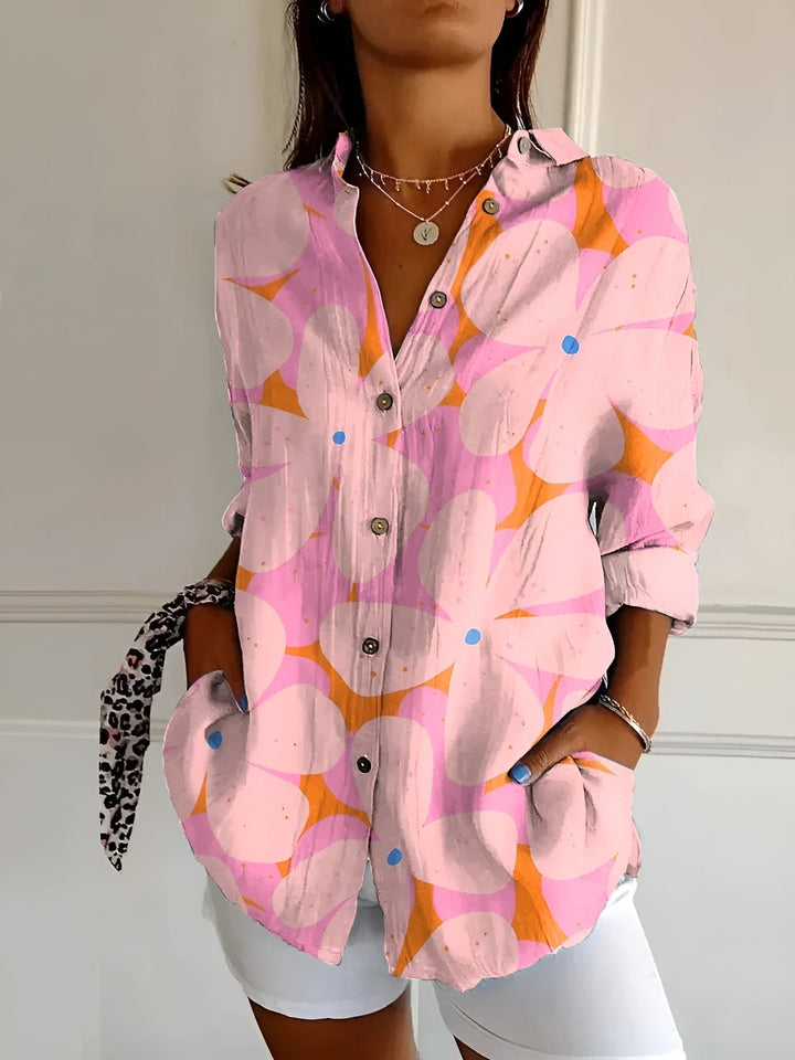 Hermine | Framed Split Neck Printed Blouse for Women