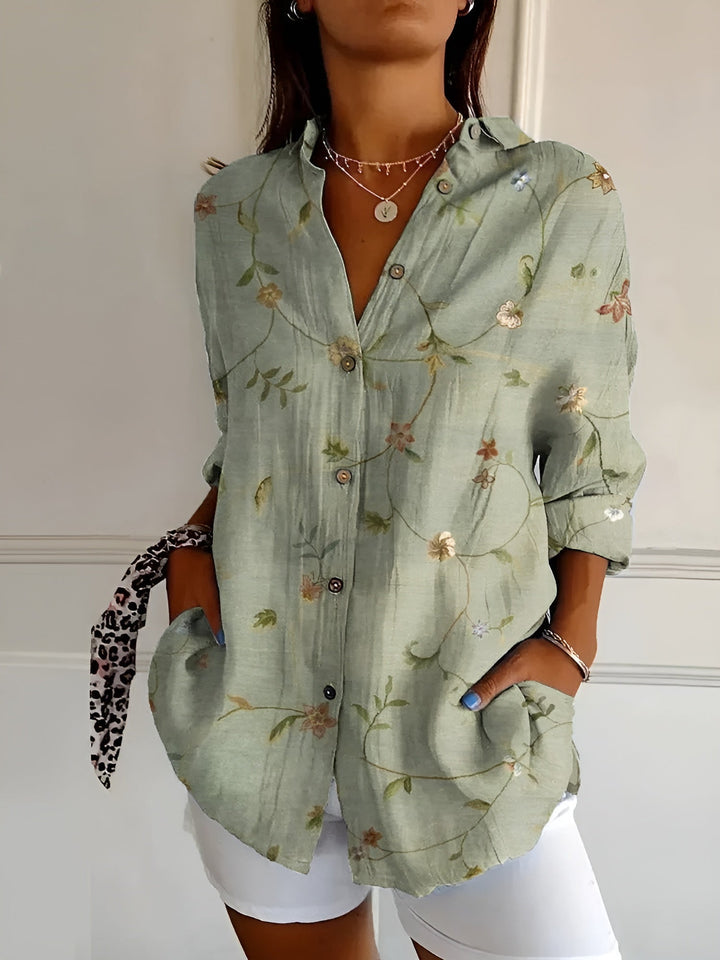 Hermine | Framed Split Neck Printed Blouse for Women