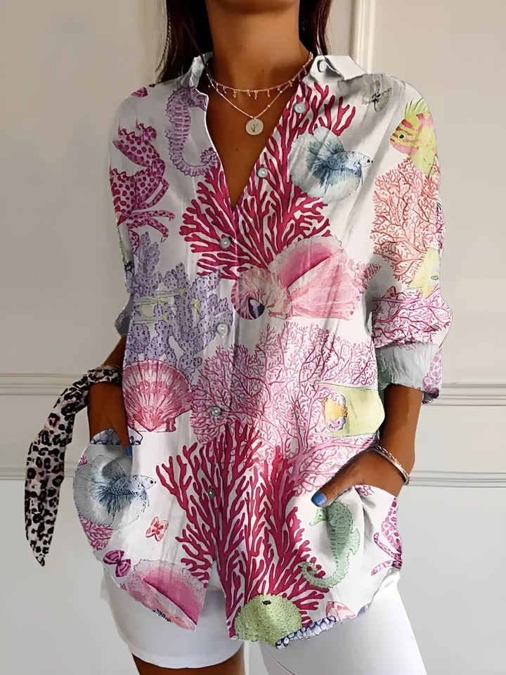 Hermine | Framed Split Neck Printed Blouse for Women