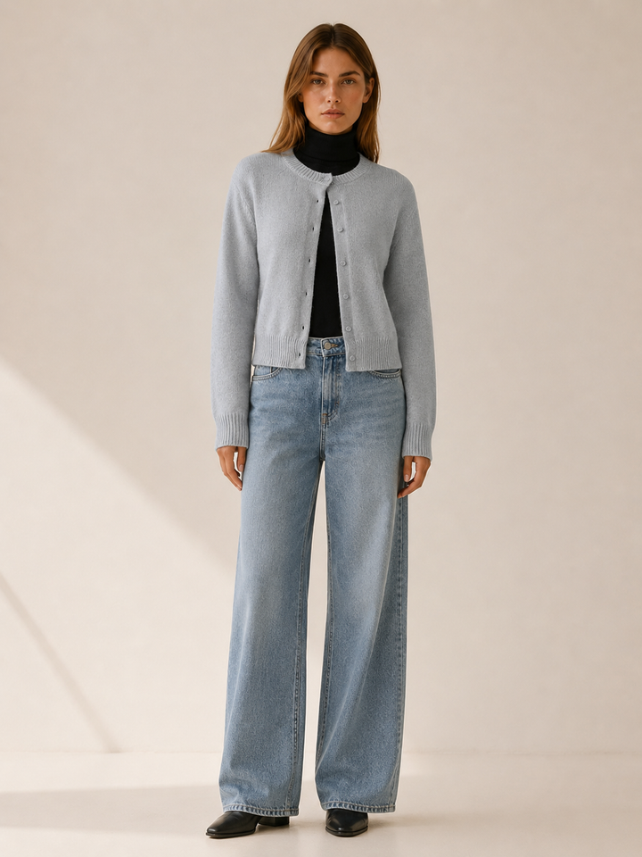 Vaylora | Neat Cropped Button Front Knit Cardigan for Women