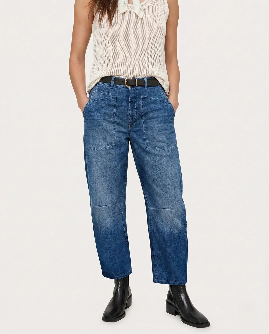 Estelle | Utilitarian Mid Rise Cargo Pocket Jeans for Women