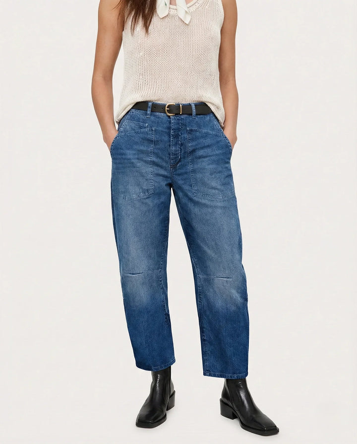 Estelle | Utilitarian Mid Rise Cargo Pocket Jeans for Women