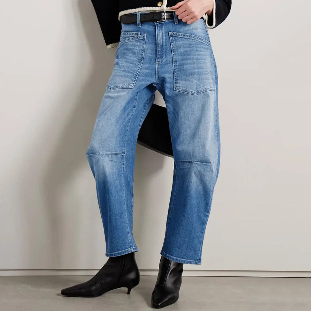 Estelle | Utilitarian Mid Rise Cargo Pocket Jeans for Women