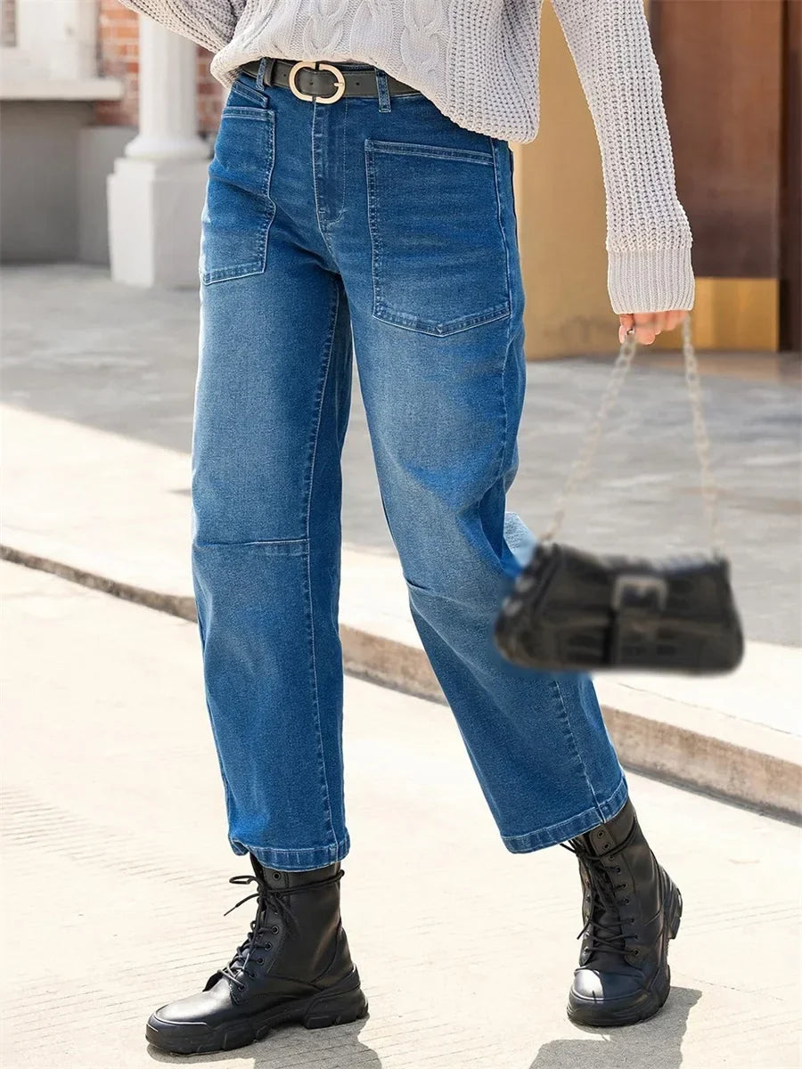 Estelle | Utilitarian Mid Rise Cargo Pocket Jeans for Women