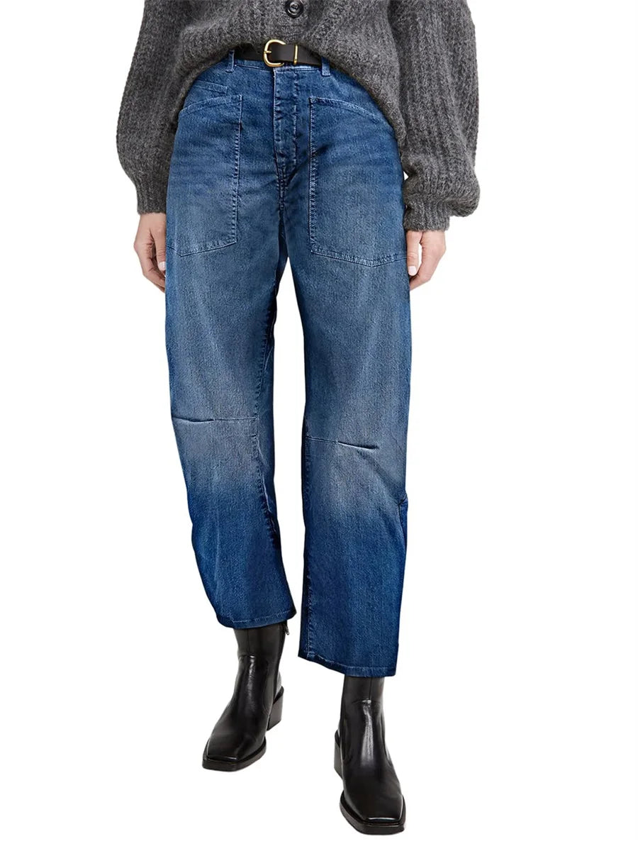 Estelle | Utilitarian Mid Rise Cargo Pocket Jeans for Women