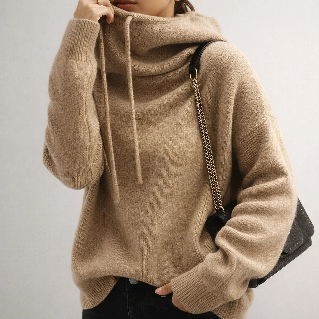 Sophia | Hushed Cowl Neck Knit Hoodie for Women