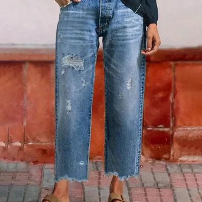 Margaux | Lived-in Button Fly Straight Leg Jeans for Women