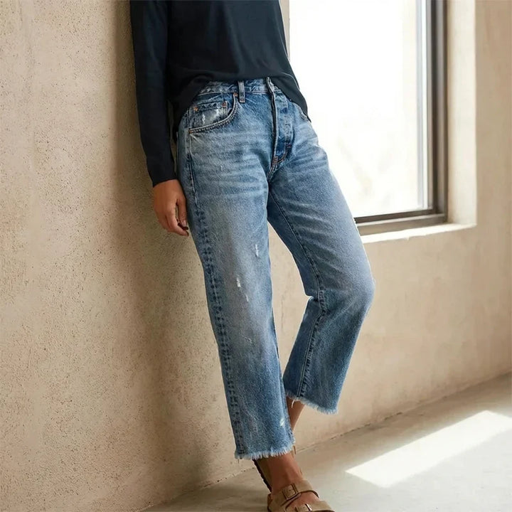 Margaux | Lived-in Button Fly Straight Leg Jeans for Women