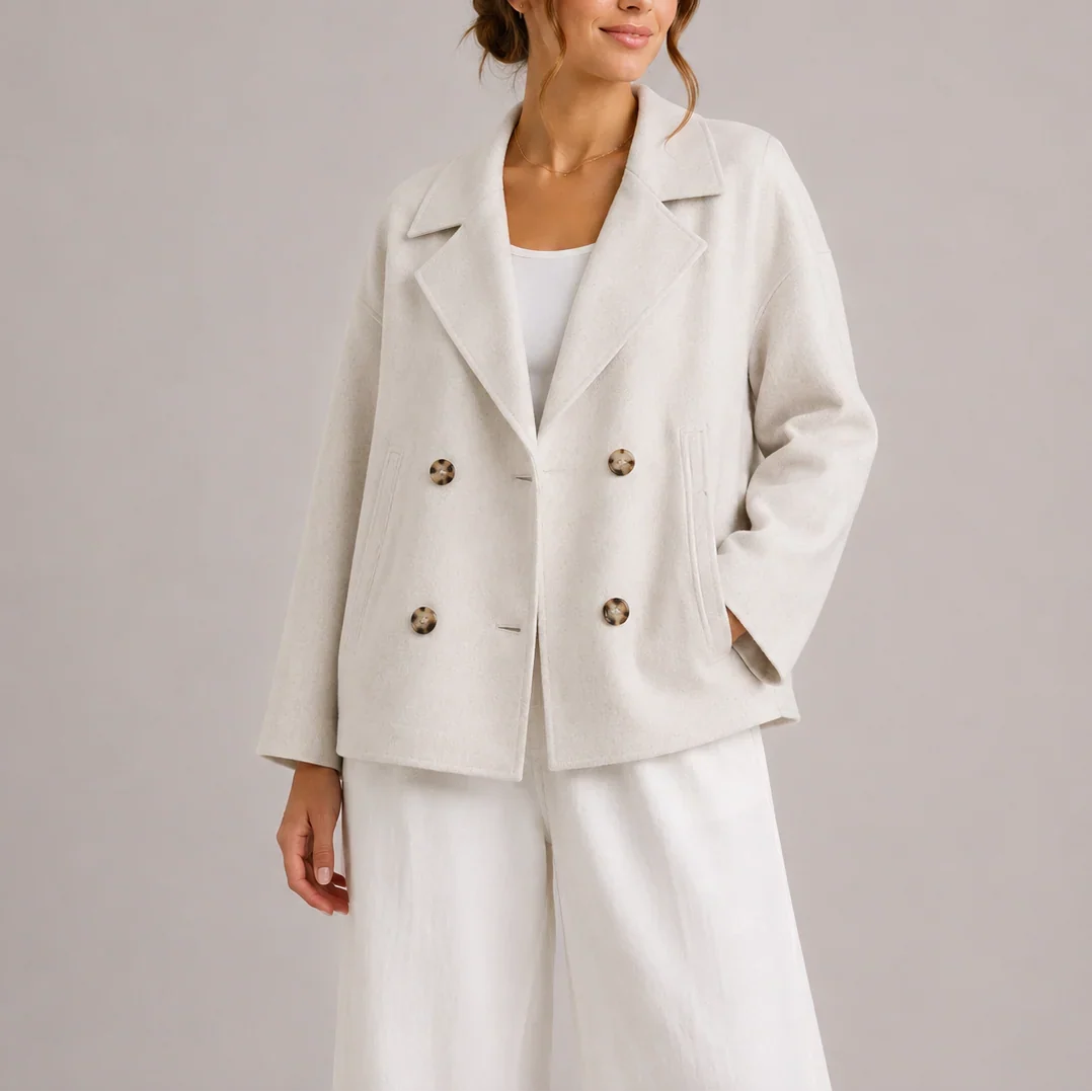 Josette | Tucked Cropped Double Breasted Pea Coat for Women