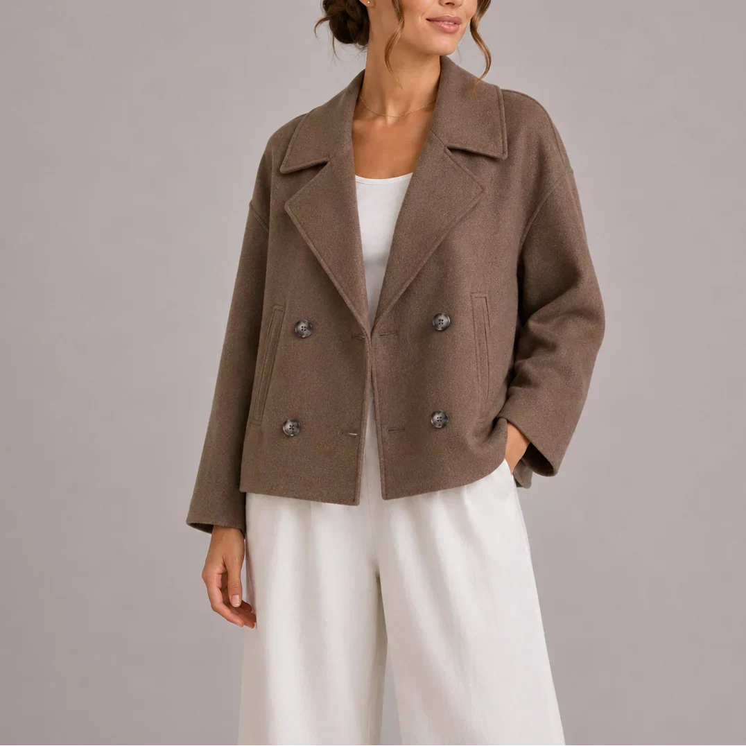 Josette | Tucked Cropped Double Breasted Pea Coat for Women