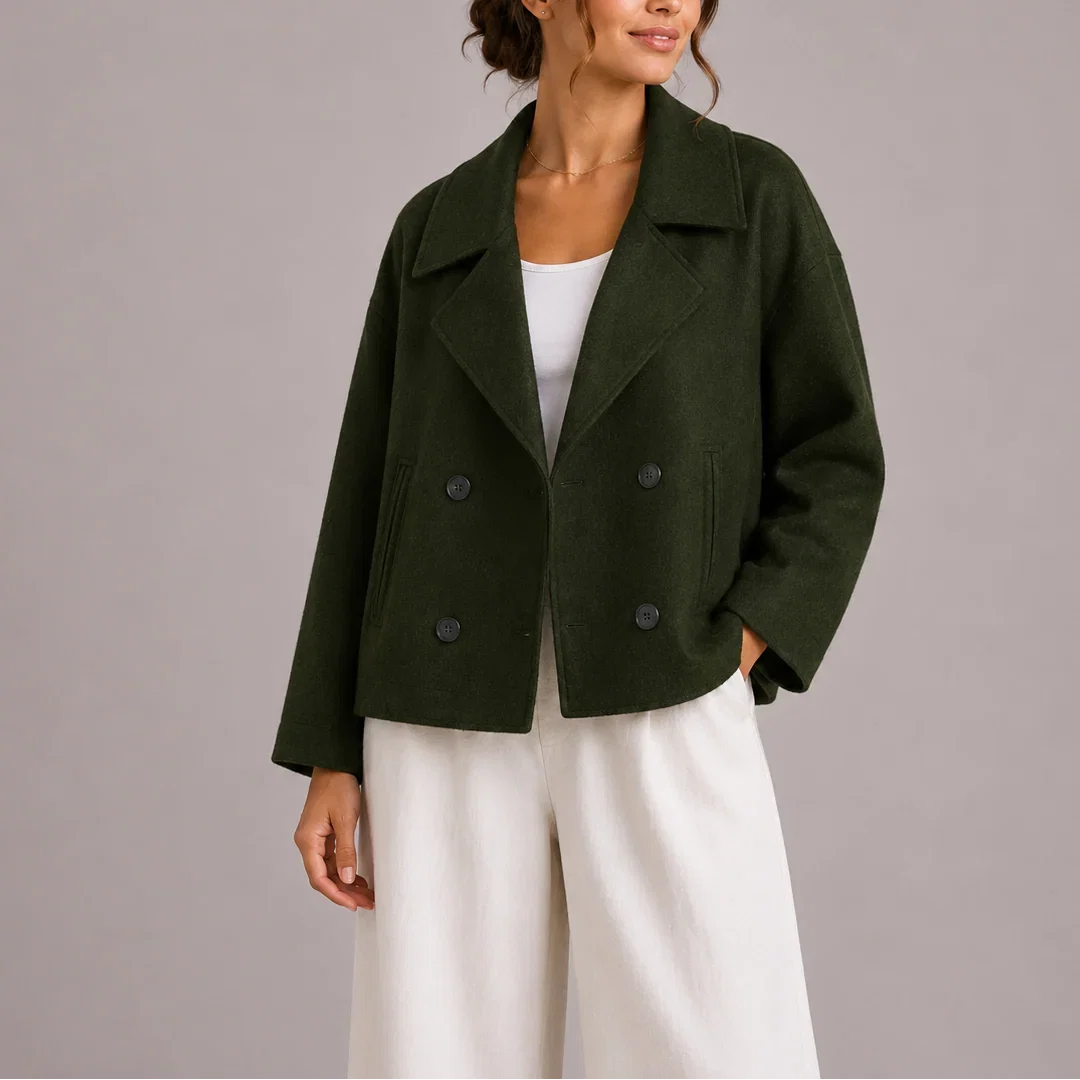 Josette | Tucked Cropped Double Breasted Pea Coat for Women