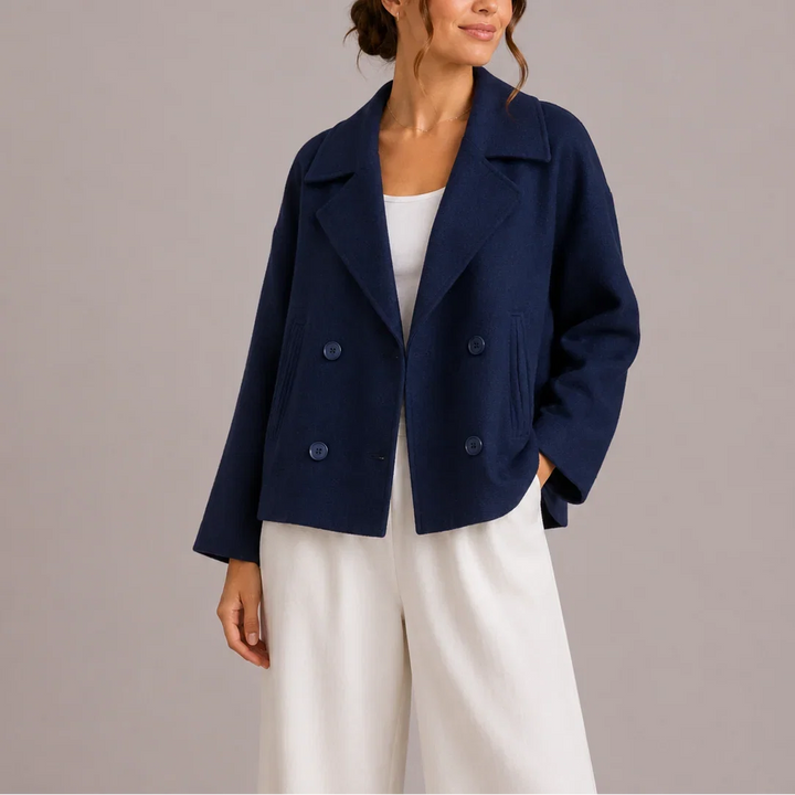 Josette | Tucked Cropped Double Breasted Pea Coat for Women