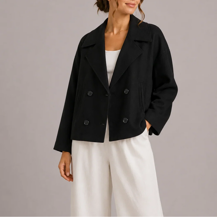 Josette | Tucked Cropped Double Breasted Pea Coat for Women