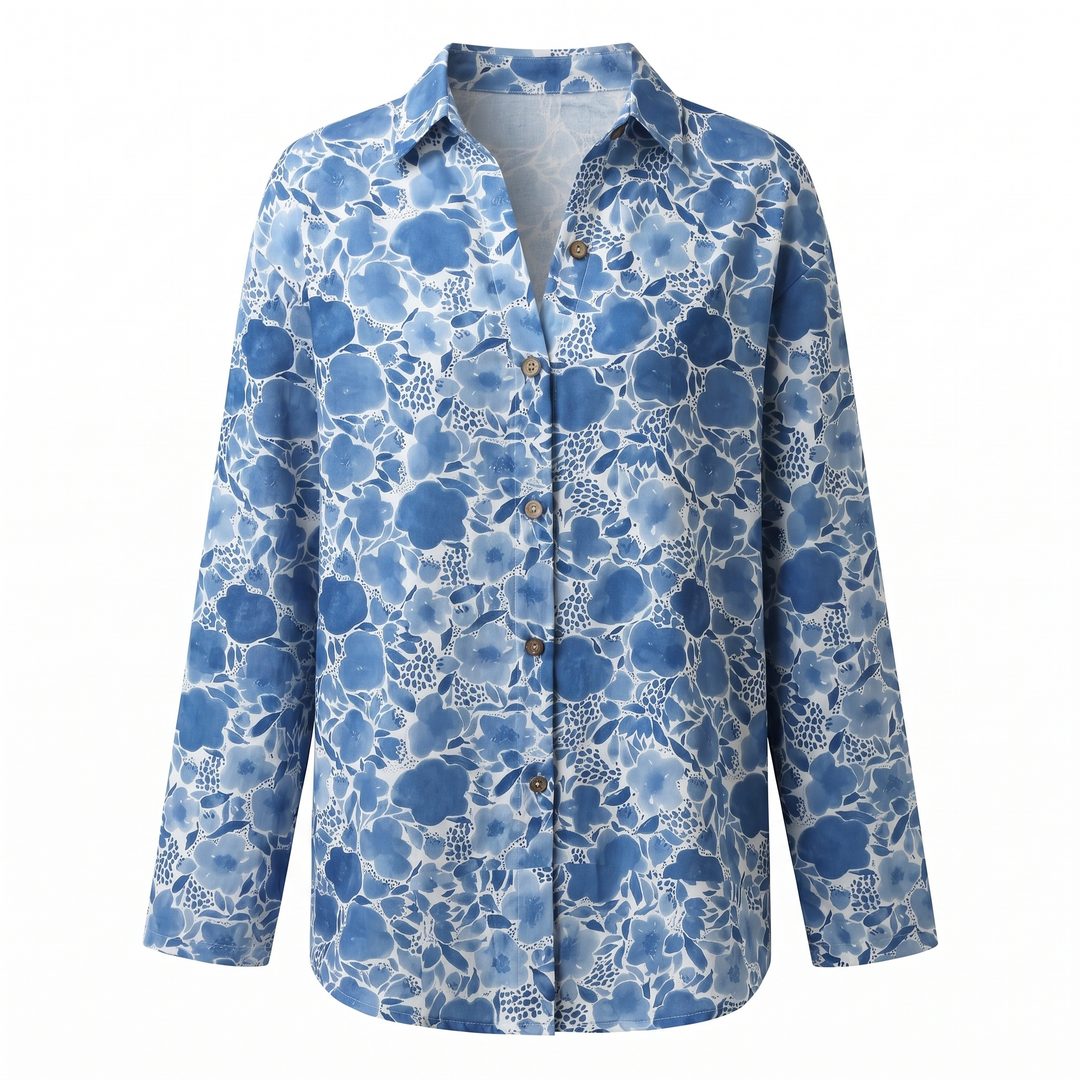 Hermine | Framed Split Neck Printed Blouse for Women
