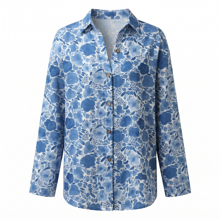 Hermine | Framed Split Neck Printed Blouse for Women