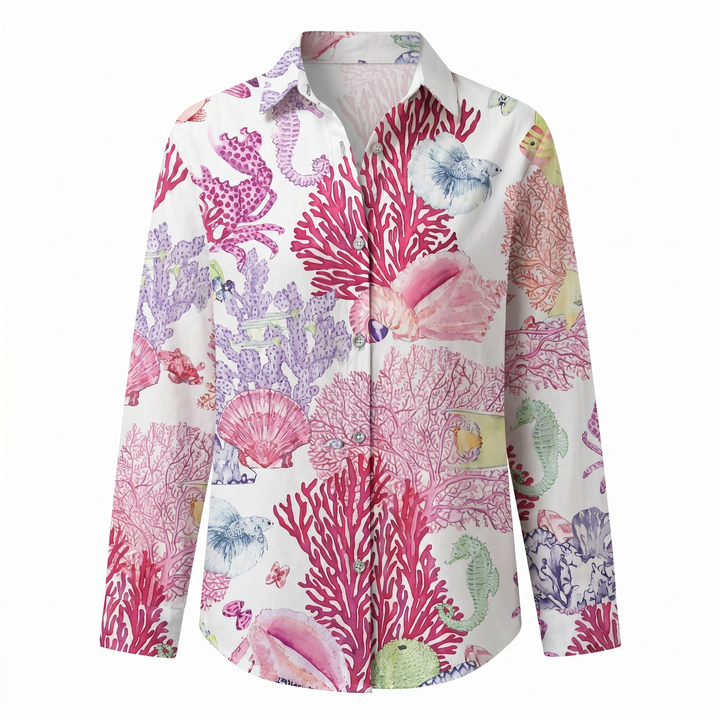Hermine | Framed Split Neck Printed Blouse for Women