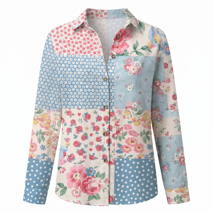 Hermine | Framed Split Neck Printed Blouse for Women
