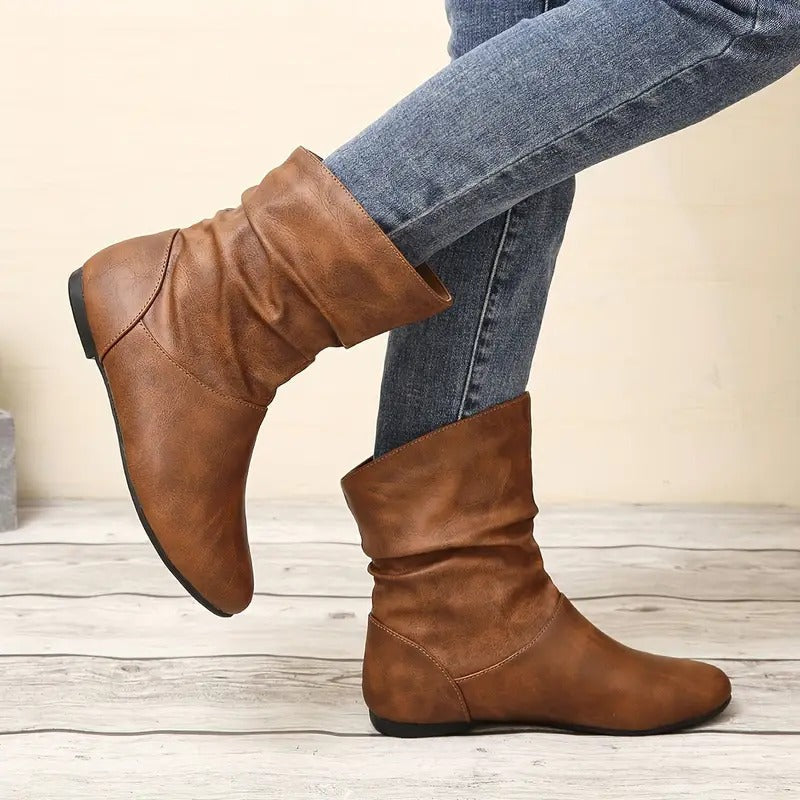 Yolande | Hemmed Brown Slouch Boots for Women