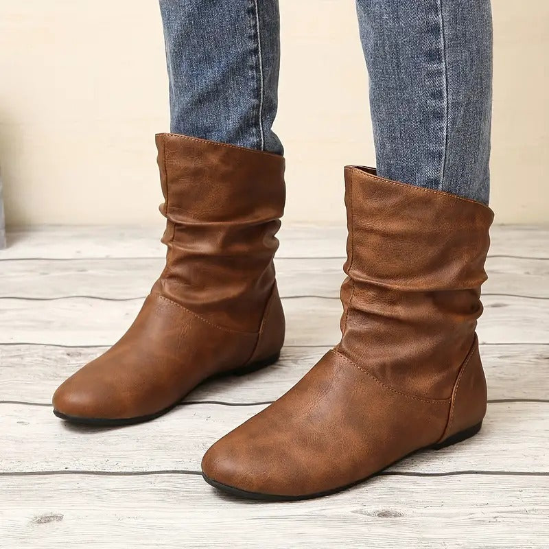 Yolande | Hemmed Brown Slouch Boots for Women