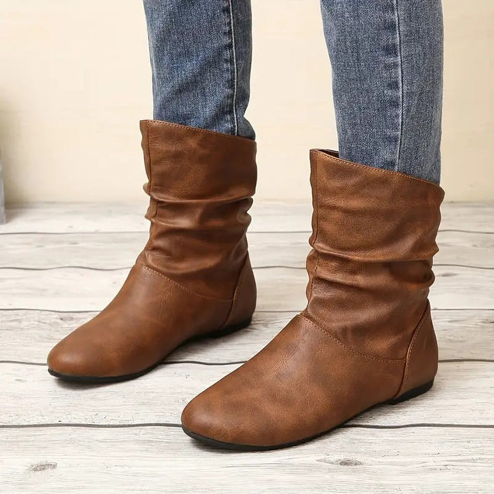 Yolande | Hemmed Brown Slouch Boots for Women