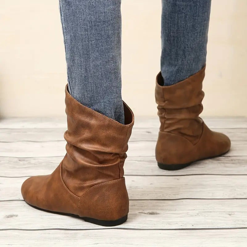 Yolande | Hemmed Brown Slouch Boots for Women