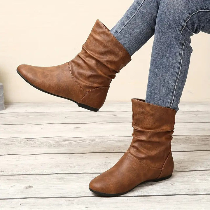 Yolande | Hemmed Brown Slouch Boots for Women