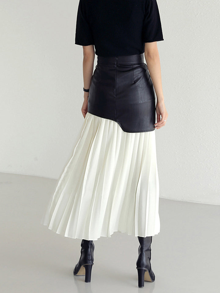 Isolde | Layered Pleated Faux Leather Midi Skirt for Women