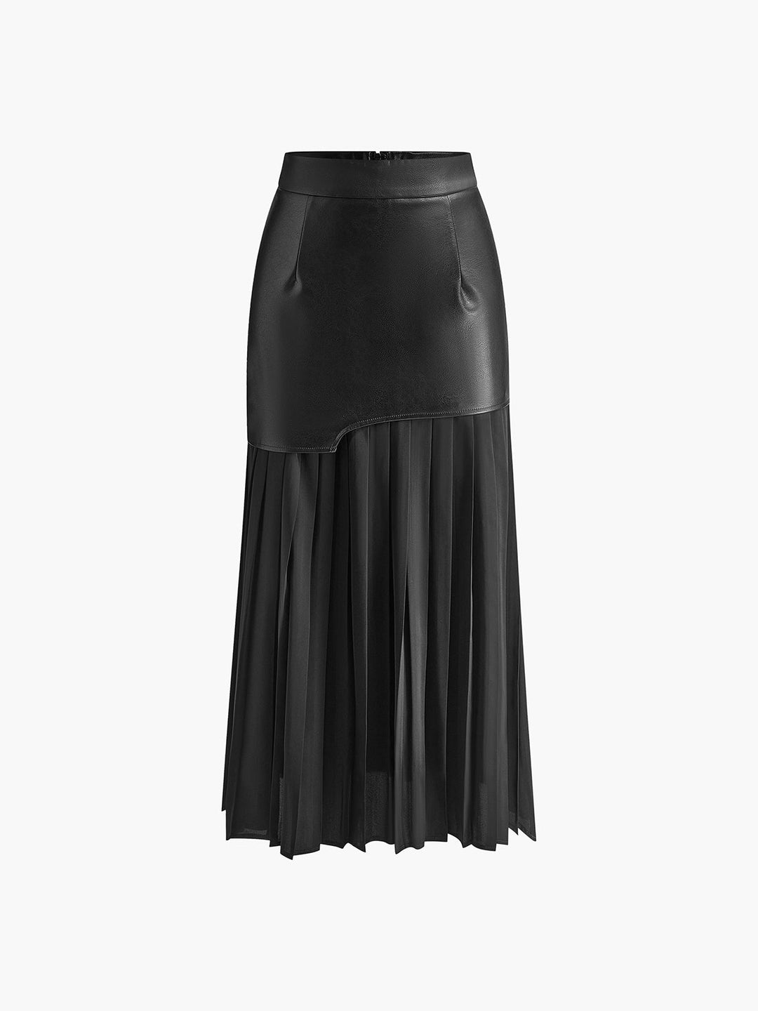 Isolde | Layered Pleated Faux Leather Midi Skirt for Women