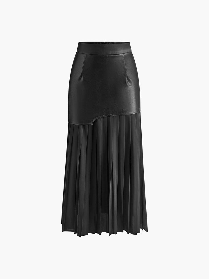 Isolde | Layered Pleated Faux Leather Midi Skirt for Women