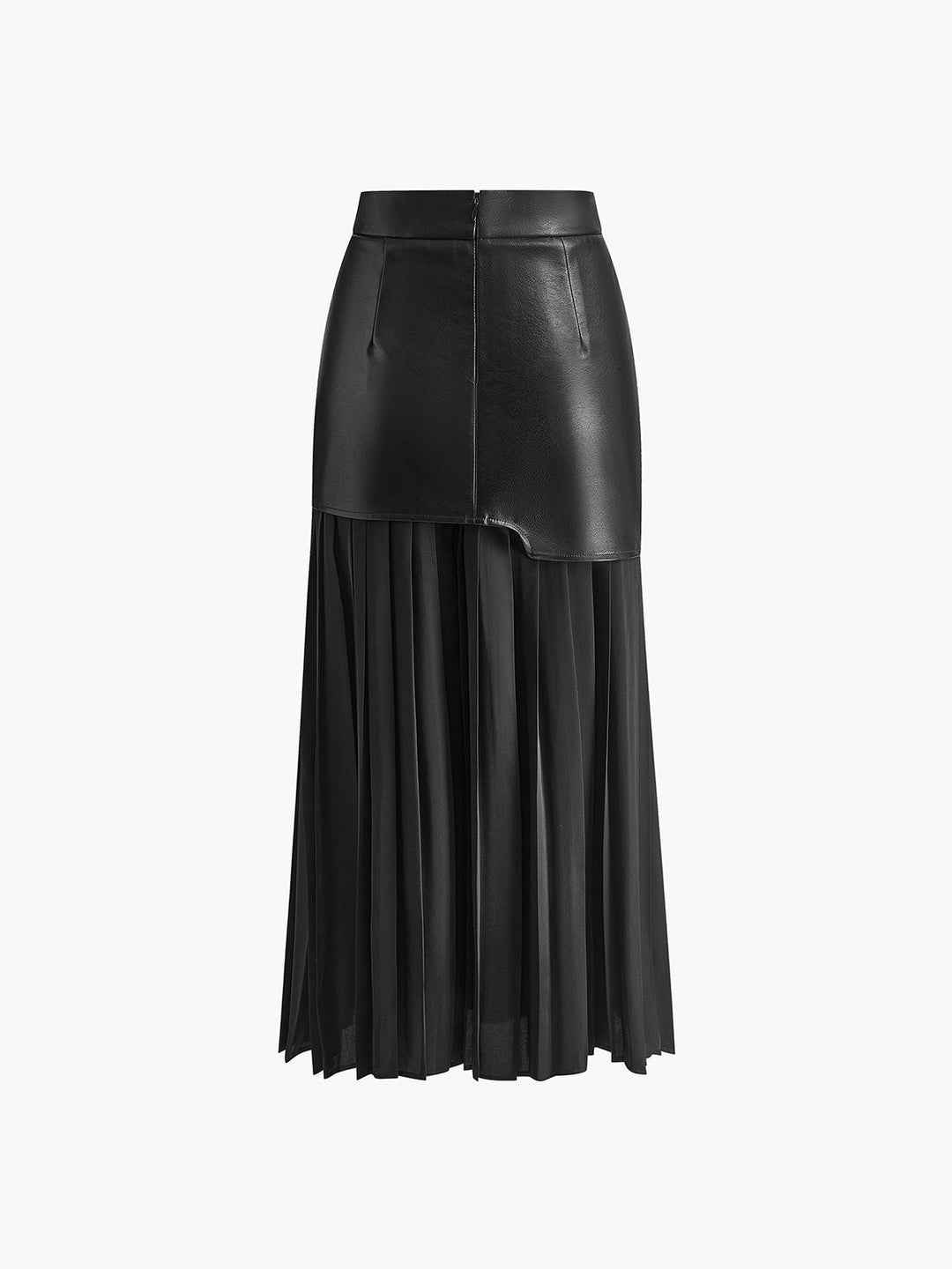 Isolde | Layered Pleated Faux Leather Midi Skirt for Women