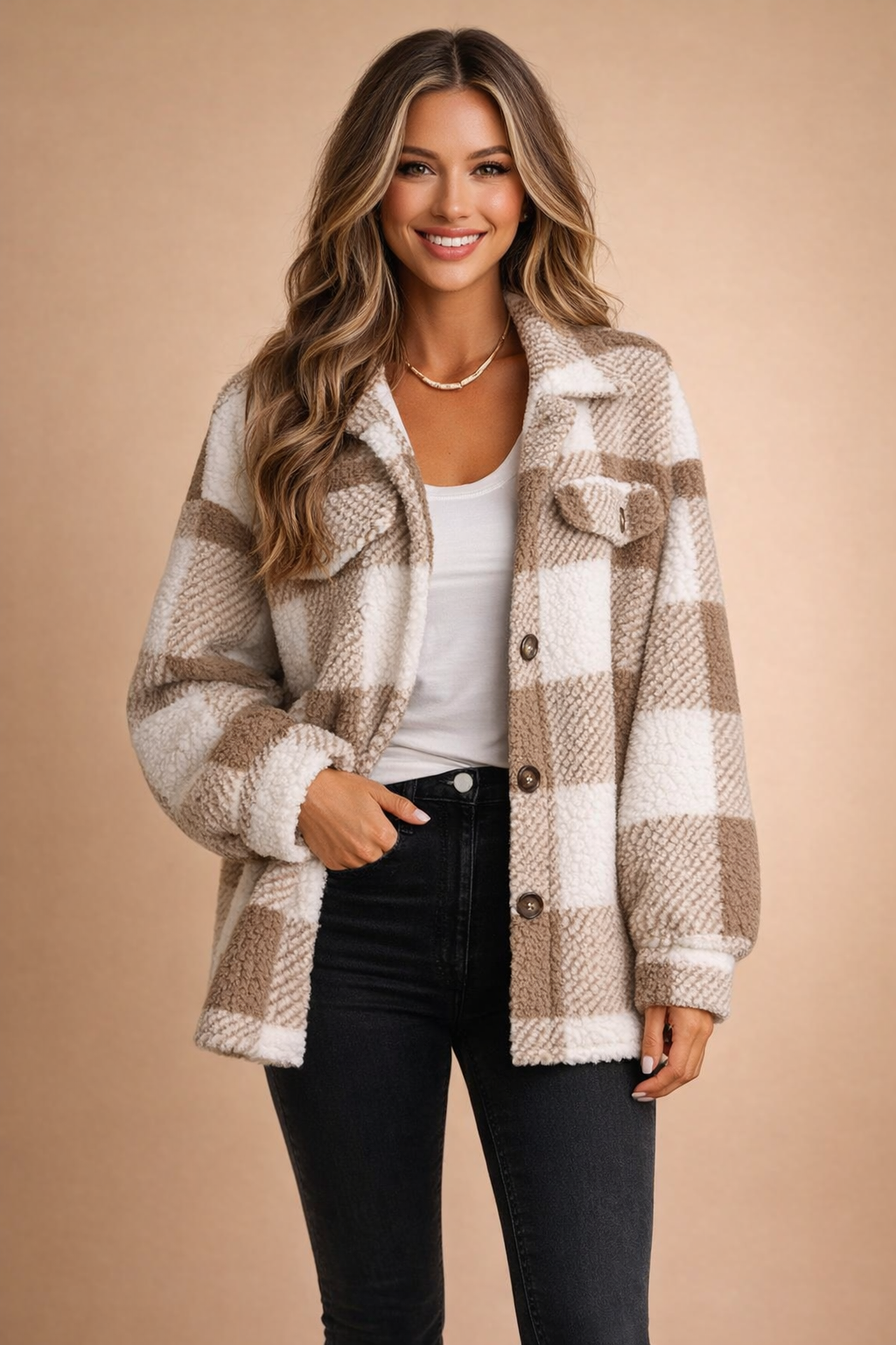 Ruby | Cosseted Checked Teddy Overshirt for Women